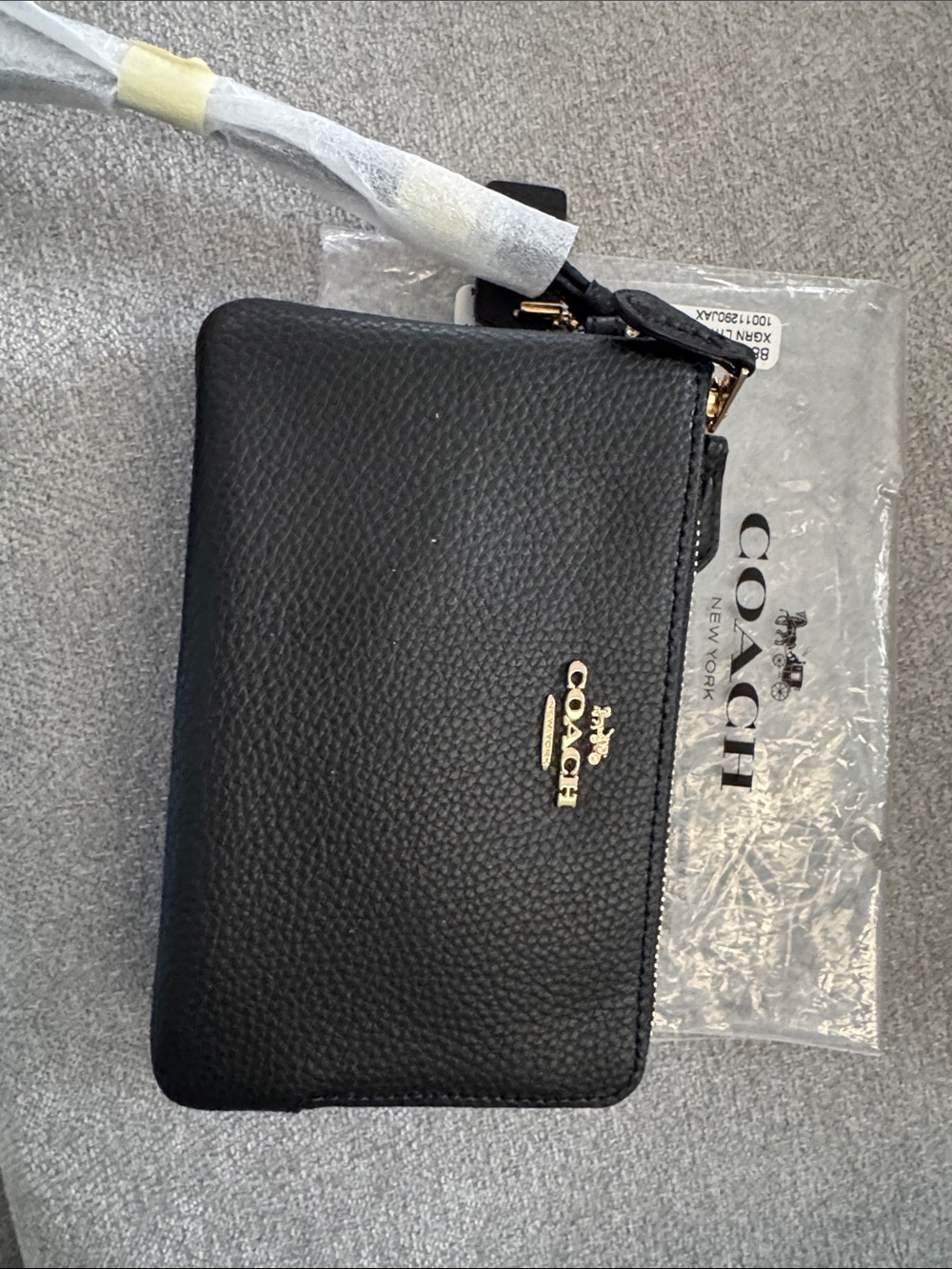 Coach Black Pebbled Leather Double Zip Pouch with Gold Logo New tags - Picture 3 of 3